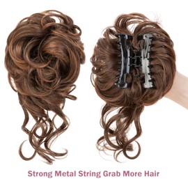 S-noilite Claw Clip Messy Bun Hair Pieces Tousled Updo Fake Hair Bun Chignon Wavy Curly Messy Bun with Clip Hair Extensions Scrunchie Clip on Bun Ponytail Hairpieces for Women(30T4#)
