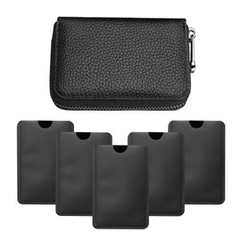 1 Anti-Demagnetization Card Holder and 5 Card Holders, Simple and Fashionable Card Holder, Card Holder with Multiple Compartments, Card Holder Made of Polyurethane, Waterproof Card Holder, black,