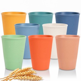 CAMBUY Wheat Straw Cup Unbreakable and Reusable Drinking Cups Eco-Friendly Healthy Tumbler Set for Milk Juice and Water Dishwasher Safe (8 Pcs 12OZ)