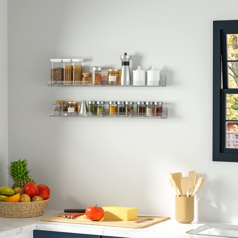 Sezanrpt Acrylic Wall Spice Rack Organizer, Seasoning Rack Shelf Organizer,