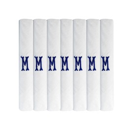 Surf the Shop 7 Pack Of Mens Initial Embroidered White Handkerchiefs With Satin Border, Various Letters (M)