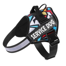 Belababy Service Dog Harness Large, Assistance Emotional Support Dog in Training Harness No Pull with Safety Buckle, Reflective Adjustable Breathable Soft Dog Harness（Lightning）