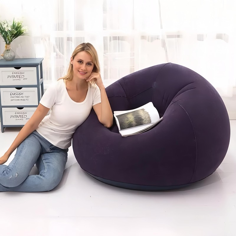 T-FOUR Sillón Inflable Silla Aterciopelada Cómodo Sofá +Bomba (Violeta Oscuro)