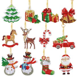 DELAESI 5D Diamond Painting Christmas Set of 12 Diamond Painting Pendants Children's Christmas Keyring with Tool Diamond Painting Pendant for Christmas New Year Party Decoration