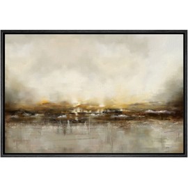SIGNWIN Framed Canvas Wall Art Dramatic Golden Landscape by The Sea on a Cloudy Day Coastal Ocean Oil Painting Abstract Modern Closeup Relax/Calm for Living Room, Bedroom, Office - 24"x36" Black