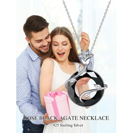 LEKALEIS Black Onyx Jewelry for Women 925 Sterling Silver Infinity Rose Pendant Necklace Anniversary Jewelry Christmas Mothers Day Birthday Gifts for Her Girlfriend Mom Sister