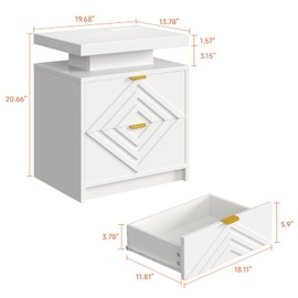 White Nightstand with Charging Station and LED Lights, Smart Night Stand, Modern Bedside Table with Drawers, RGB Lights, Power Outlets, USB and Type-C Ports, End Side Table for Bedroom Office (1 Pack)