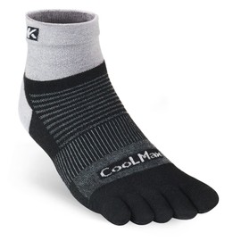 KWUKOTY 3-Pair Cushioned Compression Running Toe Socks Quarter | Coolmax Lycra | Grey Men & Women Size 3-6