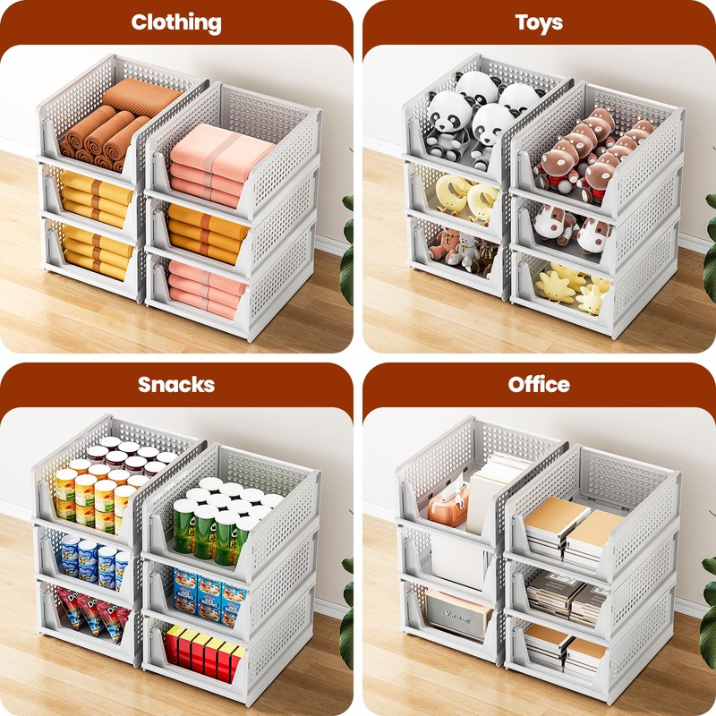 Mavivegue 5 Pack Stackable Closet Storage, Plastic Drawer Basket,Closet Organizers