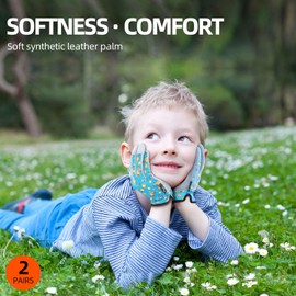 Vgo... 2 pairs Kids Garden Gloves in Leather Palm No-slip, Children Toddler Work Gloves for Gardening Yard Paly Outdoor,Gift Boys&Girls