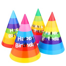 Rainbow Cone Party Hats for Kids & Adults - 12 Pack, 8 inch - Perfect for Birthday Parties & Classroom Decorations