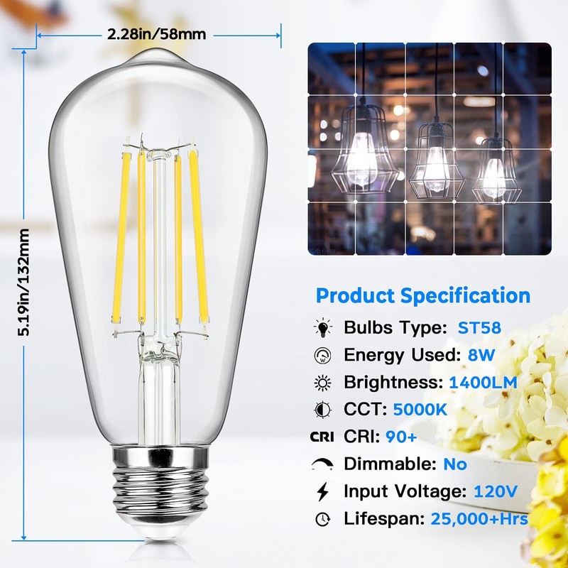 12-Pack Vintage LED Edsion Bulbs 100W Equivalent, E26 Base Bulb