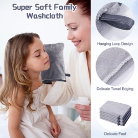 PHOGARY 6 Pack Face Body Wash Cloth, Flannel Face Cloths Super Absorbent & Soft Facial Mitts, Reusable Makeup Remover Wash Gloves Bath Mitt, Baby Guest Grey Towel Small Hand Towels-13x20cm