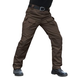 Hiwise Men's Stretch Tactical Pants Water Resistant Ripstop Cargo Pants Outdoor Lightweight EDC Work Hiking Pants (Dark Brown, 44WX32L)