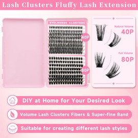 Azenlo Cluster Lashes Eyelash Clusters 40D+80D Lash Clusters Wispy Individual Lashes 196PCS D Curl Lash Extension Natural Lashes Clusters DIY Cluster Eyelash Extensions for Beginners