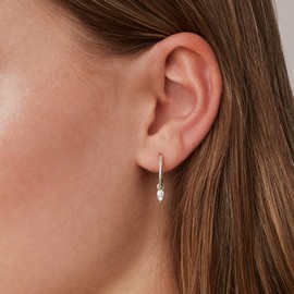 PAVOI 14K White Gold Plated 925 Sterling Silver Post Huggie With Dangle | Small Hoop Earrings With Posts For Women | Trendy Tear Drop Shaped Cubic Zirconia Dangle Hoop Earrings |CZ Huggie Earrings