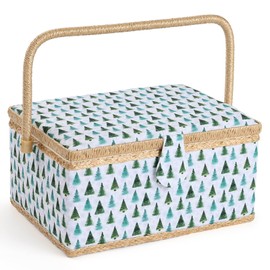 FOPUGT Sewing Basket - Christmas Sewing Box with Large Capacity for Sewing Supplies, Sewing Organizer Box Sewing Kit Storage Christmas Gift for Sewing Craft Lovers (Christmas Tree, Large)