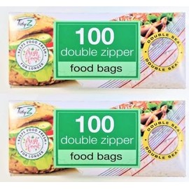 200 Double Zipper Plastic Zip Seal Food & Freezer Large Storage Bags Ultimate Strength Resealable, x2 100 Storage Bags each (Total 200 Double Zipper Bags)