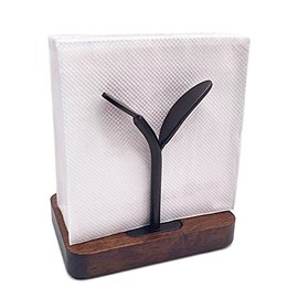 Leaf Napkin Holder, Wooden Napkin Holder for Tables, Freestanding Tissue Dispenser for Kitchen Countertop, Dining, Picnic Table, Indoor & Outdoor Use, Home Decor, Modern, Sturdy, Easy Assembly, Black