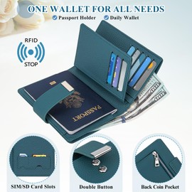 BKNOOU Slim Passport Holder RFID Blocking for Man & Women, Compact Leather Passport Wallet with Airtag Slot Card Holders SIM Slots, Zippered Coins Pocket and Cash Holder Travel Passport Cover Case