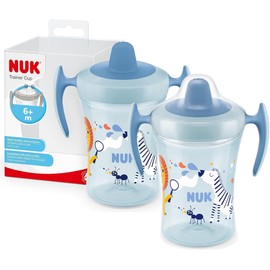 NUK Trainer Cup in Practical Double Pack, Leak-proof Cup with Soft Spout and Ergonomic Handles, 6+ Months, 230 ml, BPA-Free, Blue, Pack of 2