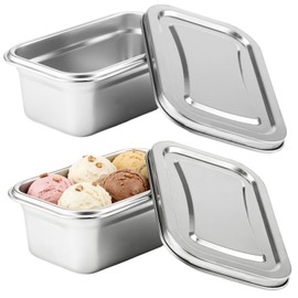 DORMIYA 2 Pcs Thickened Stainless Steel Food Keepers Set, Commercial Freezer Storage Containers with Stainless Steel Lid, 7.6 x 4.9 x 2.8 in, Ideal for Kitchen, Picnic, Camping