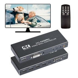 GGrozza Video Wall Controller, 4K 2X2 TV Wall Processor with HDMI+DVI+RS232 Input, Support 180° Rotate, 4 HDMI Output Support Images Stitching 1x2 1x3 1x4 4x1 etc