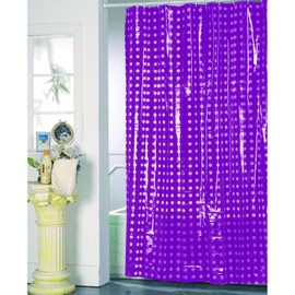 MSV Anti-Mould Shower Curtain - Anti-Bacterial, Washable, Waterproof, PVC with 12 Shower Curtain Rings 180 x 200 cm Purple
