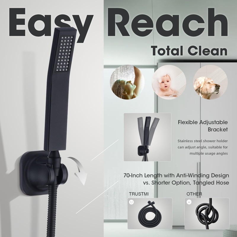 TRUSTMI 10 Inch Adjustable Shower Head with Handheld Spray Combo,