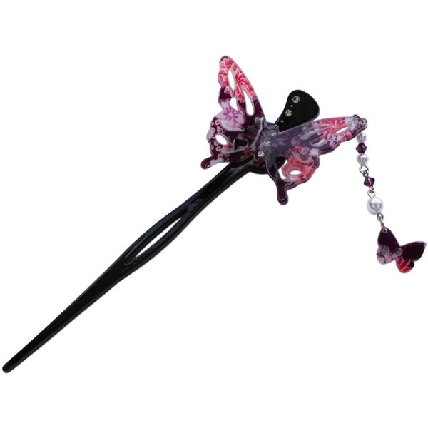 Kanzashi Japanese Chirimen Hair Pin Stick Butterfly Design (Purple)