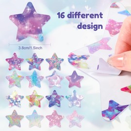 Zonon 1.6" Large 800 Pcs Star Stickers Bulk for Reward (16 Designs) Glitter Star Stickers Colored Shiny Labels for Behavior Chart Student Planner Teacher Supplies(Bling)