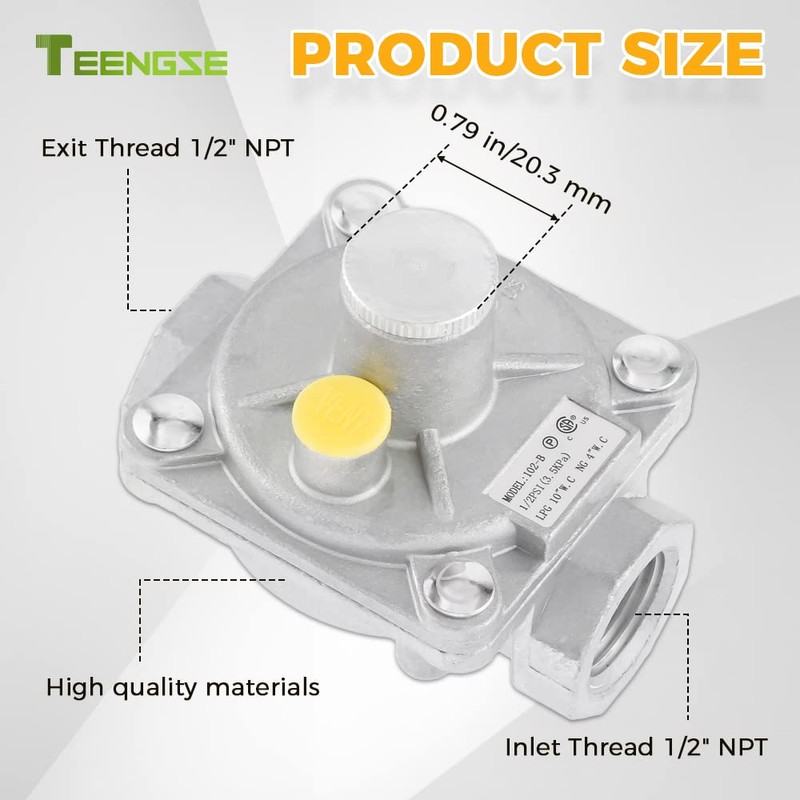TEENGSE 1/2" Natural Gas and Liquefied Interchange Pressure Regulator, Natural