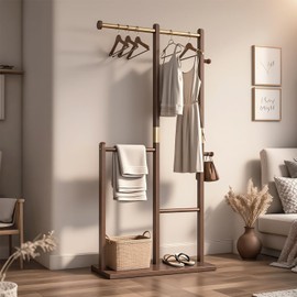 Buzleer Solid Wood Coat Rack, Coat Rack Freestanding Sturdy Coat Hanger Stand for Entryway Living Bedroom