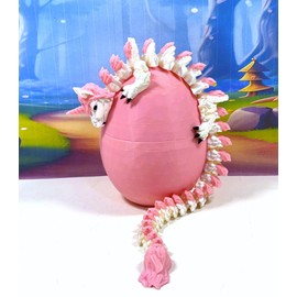 Unicorn Dragon and Egg, 12" 3D Printed Articulated White and Pink Unicorn Dragon, Fidget ADHD/Autism Toy, Executive Desk Toy D061-PHE