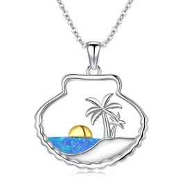 JBAERD Palm Tree Necklace 925 Sterling Silver Shell Pendant Necklace Palm Tree Jewelry Gifts for Women