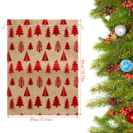 4 Pieces Christmas Drawstring Gift Bag, 30x40cm Linen Christmas Wrapping Bags Reusable Christmas Goodie Bags Medium Christmas Sack for Kids Xmas Holiday Party Favor