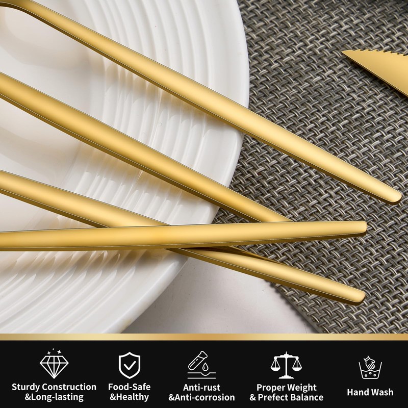 Gold Silverware Set for 8, 40 Pcs Stainless Steel Cutlery