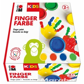 Marabu KiDS Finger Paint Set, 0303000000080, Paraben-Free, Vegan, Lactose-Free, Gluten-Free, Suitable for Painting in Nursery, School, Therapy and at Home, 4 Bright Colours, 100 ml Each