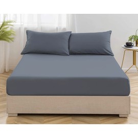 MistyMorning Fitted Sheet, Soft & Premium quality Bedding & Linen, 11''/28cm deep sheet, Egyptian Cotton with 200 Thread Count. (Grey, King)