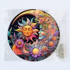 Celestial Decor - Trippy Room Decor, Boho Acrylic Wall Hanging, Sun and Moon Acrylic Wall Art, Moon Phase Wall Decorations, Psychedelic Hippie Room Decorations Aesthetic, Suncatchers for Bedroom