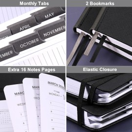 2025 Diary - 2025 Diary A5 Page a Day with Monthly Tabs, A5 Diary 2025 Day Per Page, from January 2025 to December 2025, Faux Leather Cover, Black