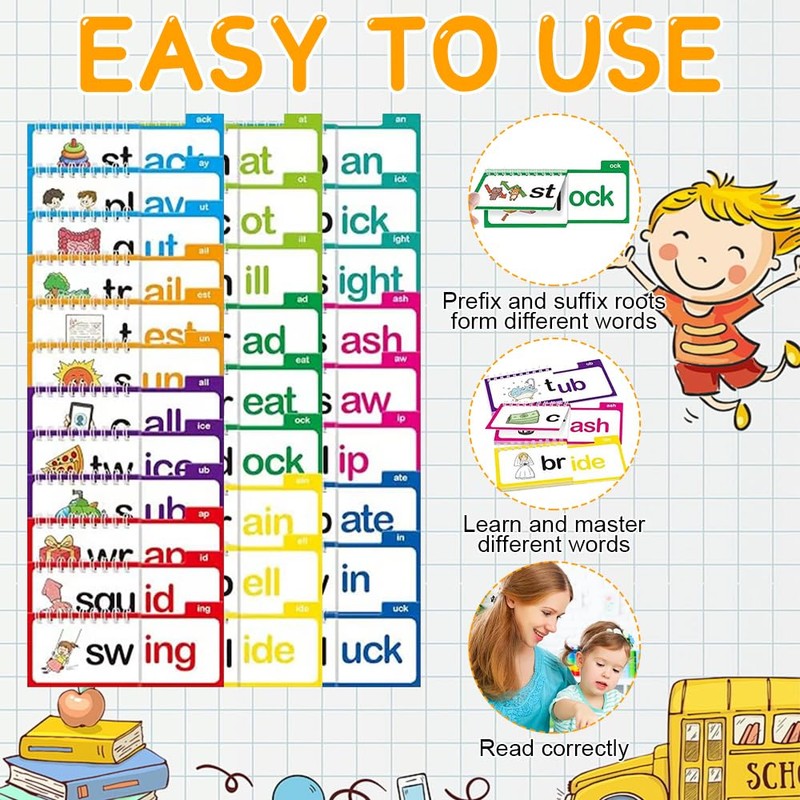 Rppiup 30 Read and Rhyme Flip Book, Phonics Flash Cards