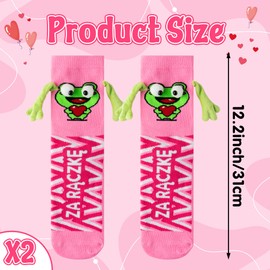 CUweipeng Funny Hold Hand Couple Sock - 2 Pairs Pink Green Frog Magnetic Hold Hands Friendship Magnet Socks for Kid Adult Women Girl Men Socks Day Birthday Party Favor Valentines Exchange Gift Supply
