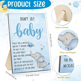 Wonderjune 51 Pcs Blue Don't Say Baby Shower Game Elephant Theme Wooden Baby Shower Sign and 50 Elephant Felt Necklaces for Boys Girls Gender Reveal Party Supplies