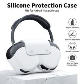 Jiunai Smart Case for AirPods Max Headphone, Enable Sleep Mode Soft Silicone Anti Scratch Protective Magnetic Close Dustproof Portable Travel Carry Storage Case Compatible with AirPods Max 2020 White