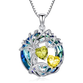 Peridot and Citrine Necklace s925 Sterling Silver Tree of Life August and November Birthstone Pendant Necklace with Austrian Crystal Jewelry Christmas Valentine Mothers Day Birthday Gifts for Women Her Girlfriend Wife Sister Mom
