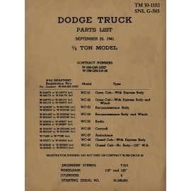 US Military WW2 Dodge 1/2 Ton Weapons Carrier Parts Manual TM 10-1152 SNL G-505