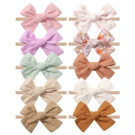 doboi 10PCS Baby Headbands Girls Hair Bows Nylon Linen Hairbands Handmade Hair Accessories for Newborn Infant Toddlers Little Girl and Kids