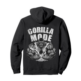 Gorilla Mode Gym Ape Fitness Coach Swole Monkey on the Back Pullover Hoodie, black