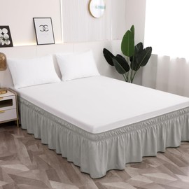 Toodou - Falda de cama, fácil de instalar, tres lados de tela, elástica, con volantes de 21 pulgadas, a medida, resistente a la decoloración, gris, tamaño matrimonial